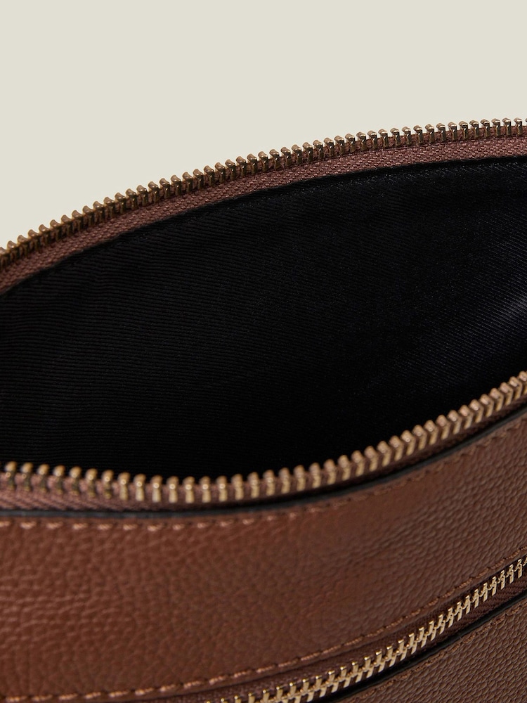 Accessorize Brown Zip Detail Leather Cross-Body Bag - Image 4 of 4 Accessorize Brown Zip Detail Leather Cross-Body Bag - Image 4 of 4