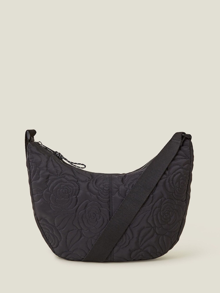 črna - Accessorize velika rožast vzorec quilted sling torba - Slika 2 iz 4
