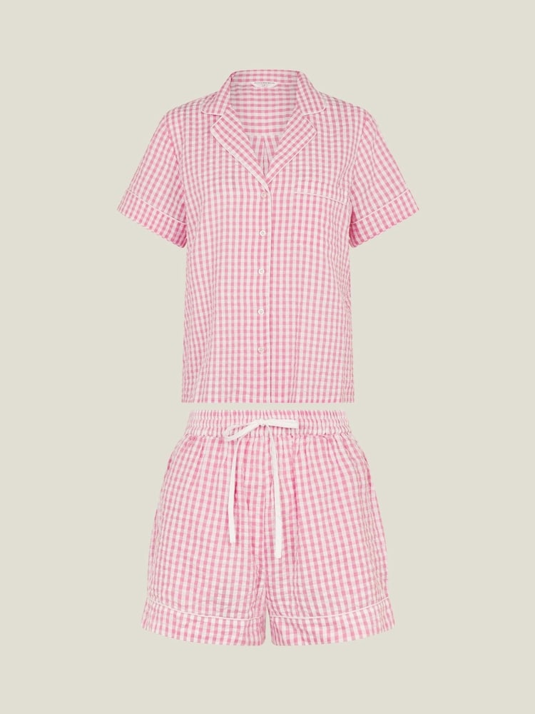 Accessorize Pink Gingham Short 100% Cotton Pyjamas Set - Image 4 of 4