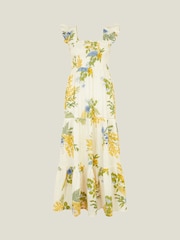 Accessorize Natural Floral Frill Strap Smocked 100% Cotton Maxi Dress - Image 4 of 4