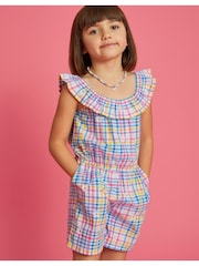 Angels By Accessorize Floral Embroidered Check Bardot Girls Playsuit - صورة 1 من 4