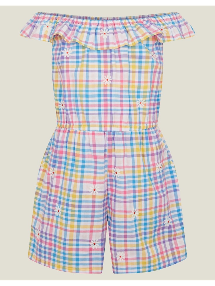Angels By Accessorize Floral Embroidered Check Bardot Girls Playsuit - صورة 2 من 4