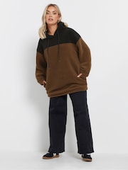 Yours Curve Brown Colourblock Teddy Hoodie - Image 3 of 6