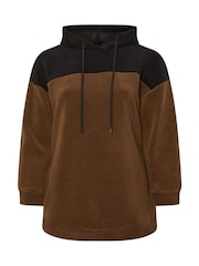 Yours Curve Brown Colourblock Teddy Hoodie - Image 6 of 6