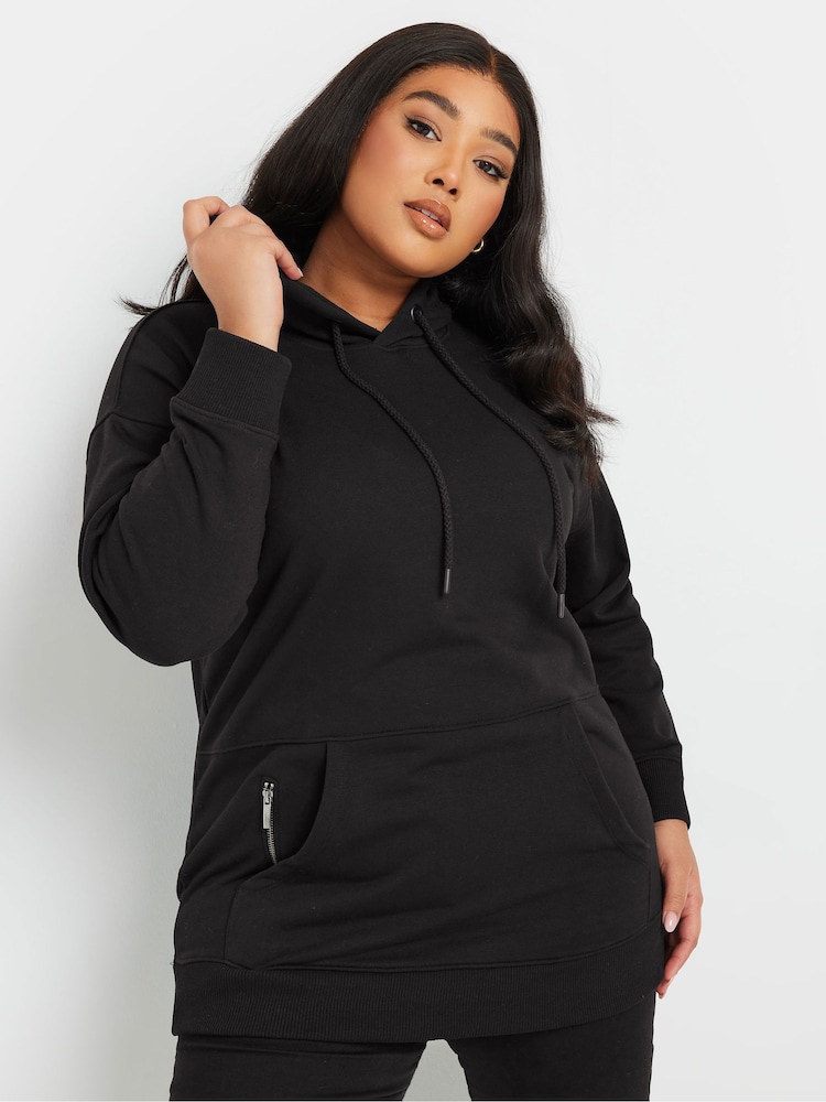 Yours Curve Black Zip Detailed 100% Cotton Hoodie - Image 1 of 6