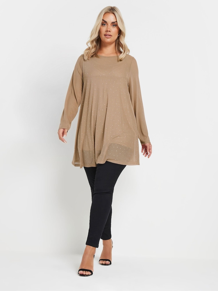 Marrón - Yours Curve Oversized Studded Embellished Mesh Top - Imagen 2 de 5 Marrón - Yours Curve Oversized Studded Embellished Mesh Top - Imagen 2 de 5