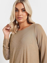 Yours Curve Brown Oversized Studded Embellished Mesh Top - Image 4 of 5