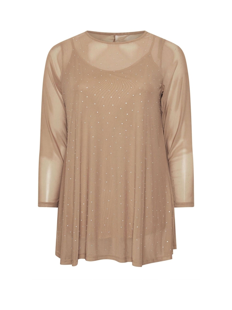 Marrón - Yours Curve Oversized Studded Embellished Mesh Top - Imagen 5 de 5 Marrón - Yours Curve Oversized Studded Embellished Mesh Top - Imagen 5 de 5