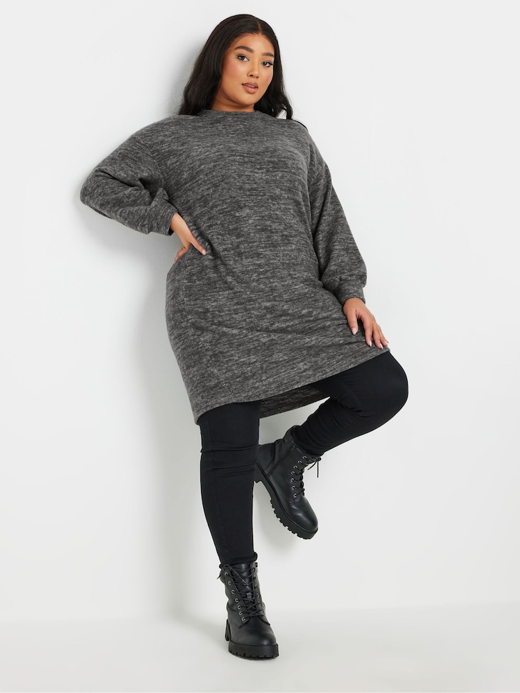 Yours Curve Grey Soft Touch Jumper Dress - Image 1 of 5