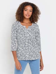 M&Co Blue 3/4 Sleeve 100% Cotton Henley Top - Image 1 of 5