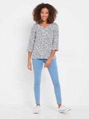 M&Co Blue 3/4 Sleeve 100% Cotton Henley Top - Image 3 of 5