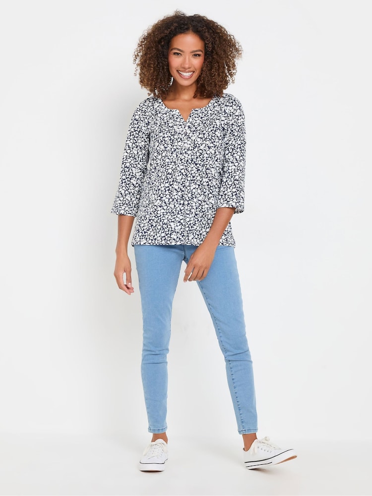 M&Co Blue 3/4 Sleeve 100% Cotton Henley Top - Image 3 of 5