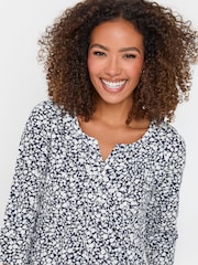 M&Co Blue 3/4 Sleeve 100% Cotton Henley Top - Image 4 of 5