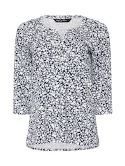 M&Co Blue 3/4 Sleeve 100% Cotton Henley Top - Image 5 of 5