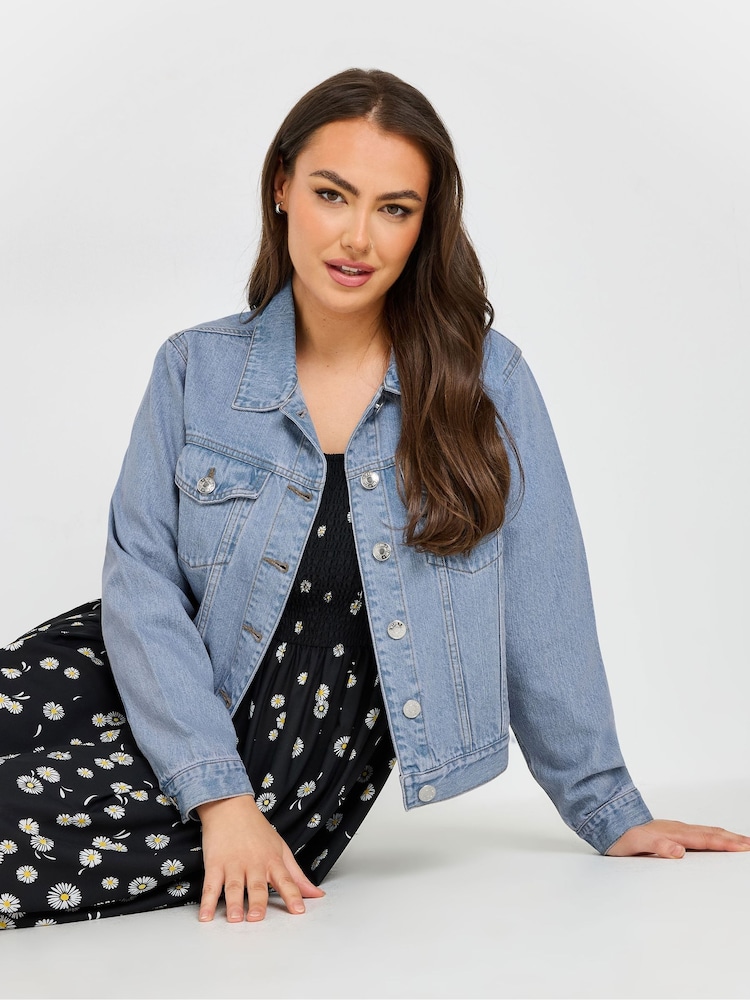 Yours Curve Blue Classic Denim 100% Cotton Jacket - Image 1 of 10 Yours Curve Blue Classic Denim 100% Cotton Jacket - Image 1 of 10
