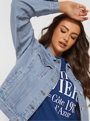 Yours Curve Blue Classic Denim 100% Cotton Jacket - Image 9 of 10