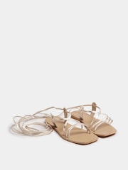 Yours Curve Gold Extra Wide Fit Tie Up Leather Sandals - Image 2 of 5
