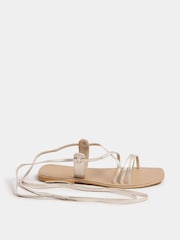 Yours Curve Gold Extra Wide Fit Tie Up Leather Sandals - Image 3 of 5
