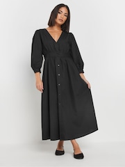 PixieGirl Petite Black Long Sleeve Button Front Print Midi Dress - Image 1 of 5