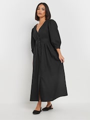 PixieGirl Petite Black Long Sleeve Button Front Print Midi Dress - Image 2 of 5