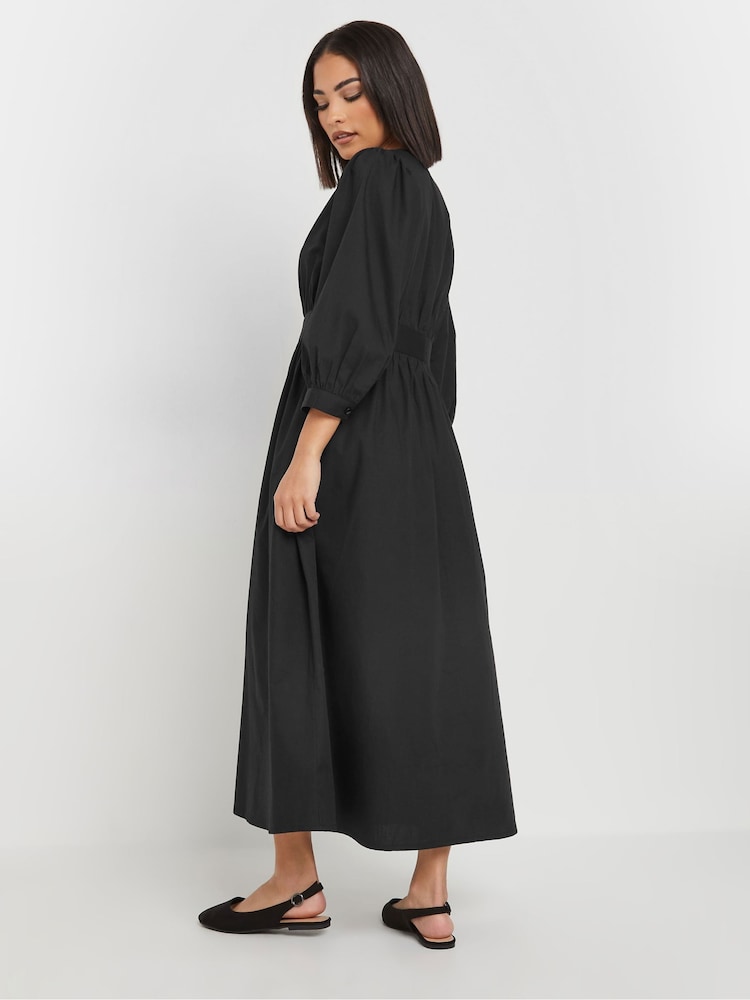 PixieGirl Petite Black Long Sleeve Button Front Print Midi Dress - Image 3 of 5