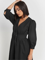 PixieGirl Petite Black Long Sleeve Button Front Print Midi Dress - Image 4 of 5