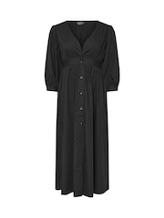 PixieGirl Petite Black Long Sleeve Button Front Print Midi Dress - Image 5 of 5