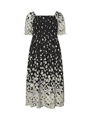 Yours Curve Black Shirred Square Neck Dress - Image 11 of 11