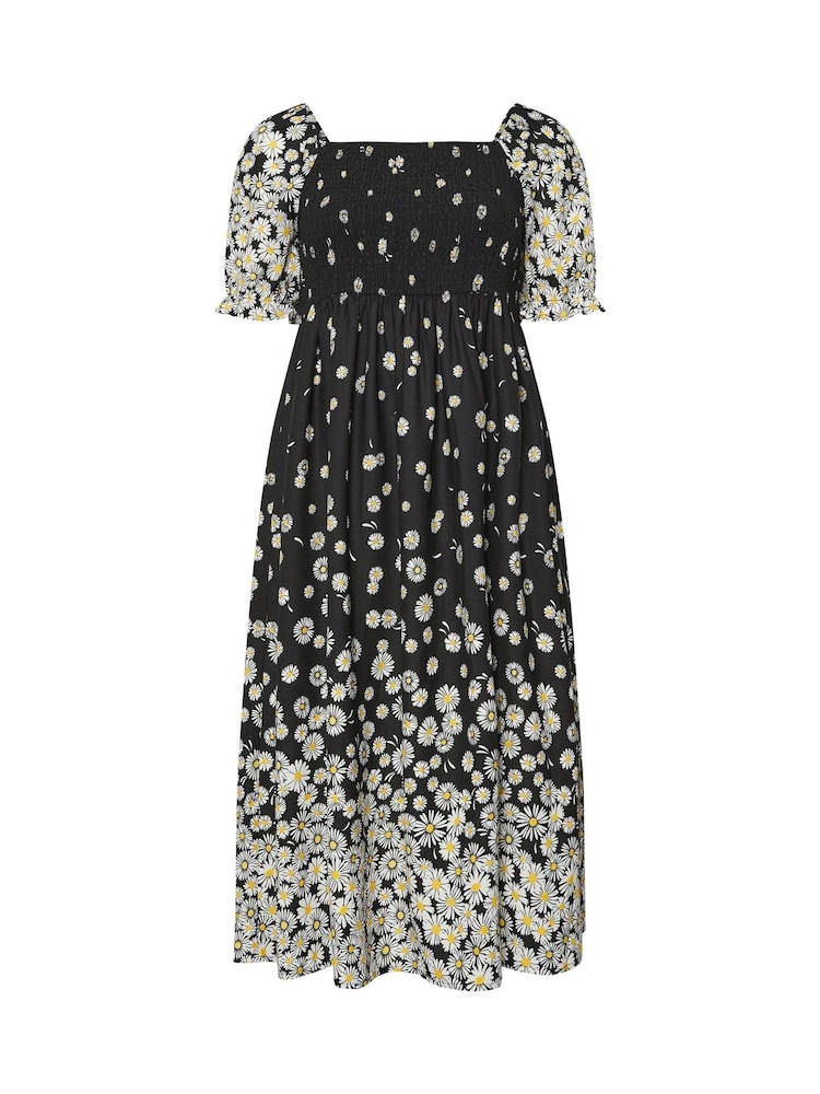 Yours Curve Black Shirred Square Neck Dress - Image 11 of 11