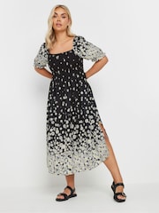 Yours Curve Black Shirred Square Neck Dress - Image 6 of 11