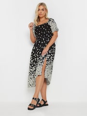 Yours Curve Black Shirred Square Neck Dress - Image 7 of 11