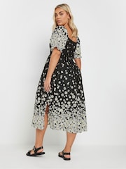 Yours Curve Black Shirred Square Neck Dress - Image 9 of 11