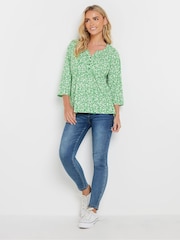 M&Co Green Petite 3/4 Sleeve 100% Cotton Henley Top - Image 2 of 5