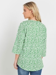 M&Co Green Petite 3/4 Sleeve 100% Cotton Henley Top - Image 4 of 5