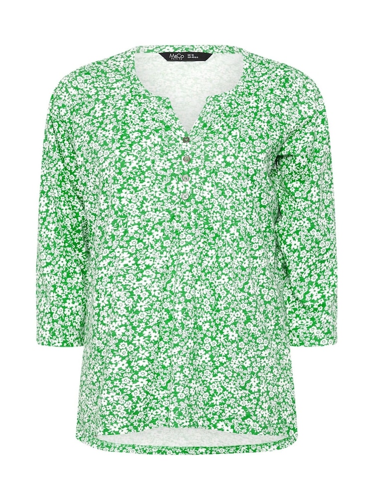 M&Co Green Petite 3/4 Sleeve 100% Cotton Henley Top - Image 5 of 5