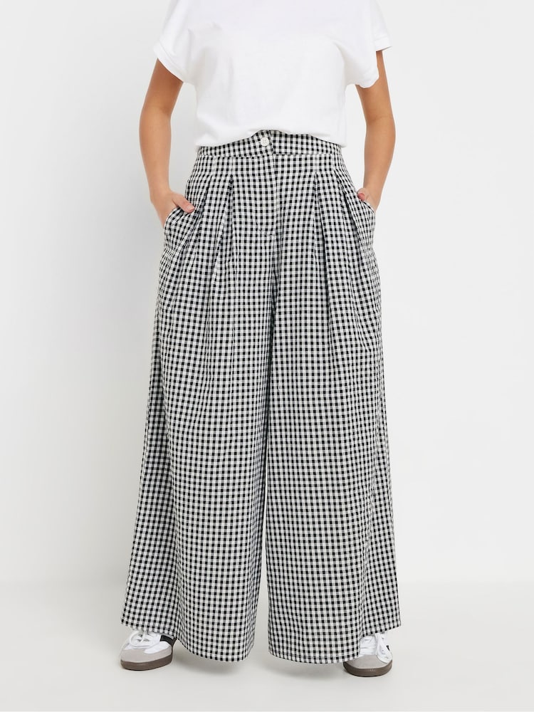PixieGirl Petite Black Gingham Palazzo 100% Cotton Trousers - Image 2 of 4