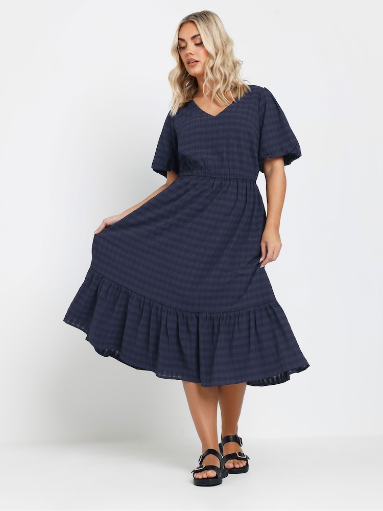 Синий - Yours Curve Textured Tiered Dress - Изображение 1 из 5 Синий - Yours Curve Textured Tiered Dress - Изображение 1 из 5