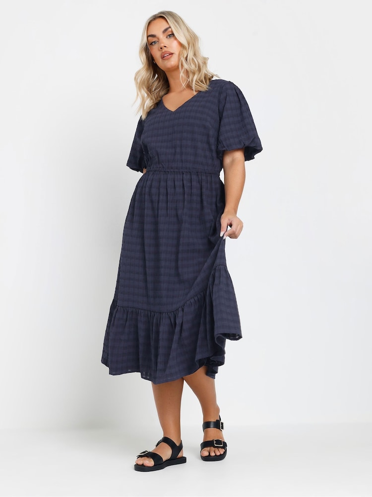 Синий - Yours Curve Textured Tiered Dress - Изображение 2 из 5 Синий - Yours Curve Textured Tiered Dress - Изображение 2 из 5