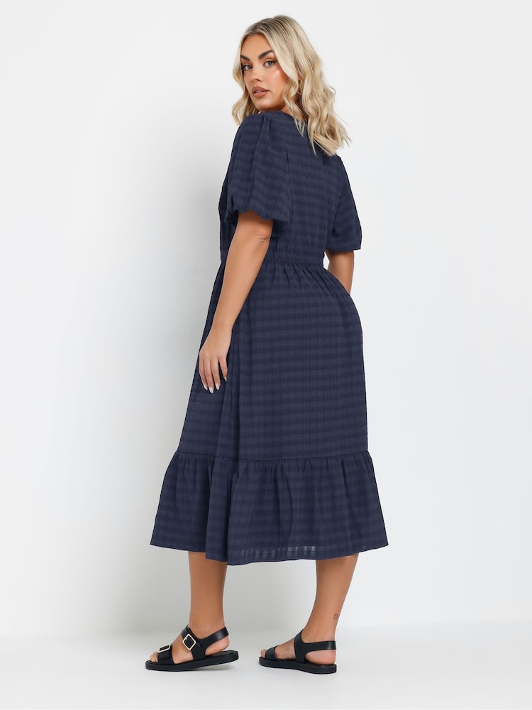 Albastru - Rochie Yours Curve texturată cu straturi suprapuse - Image 3 of 5