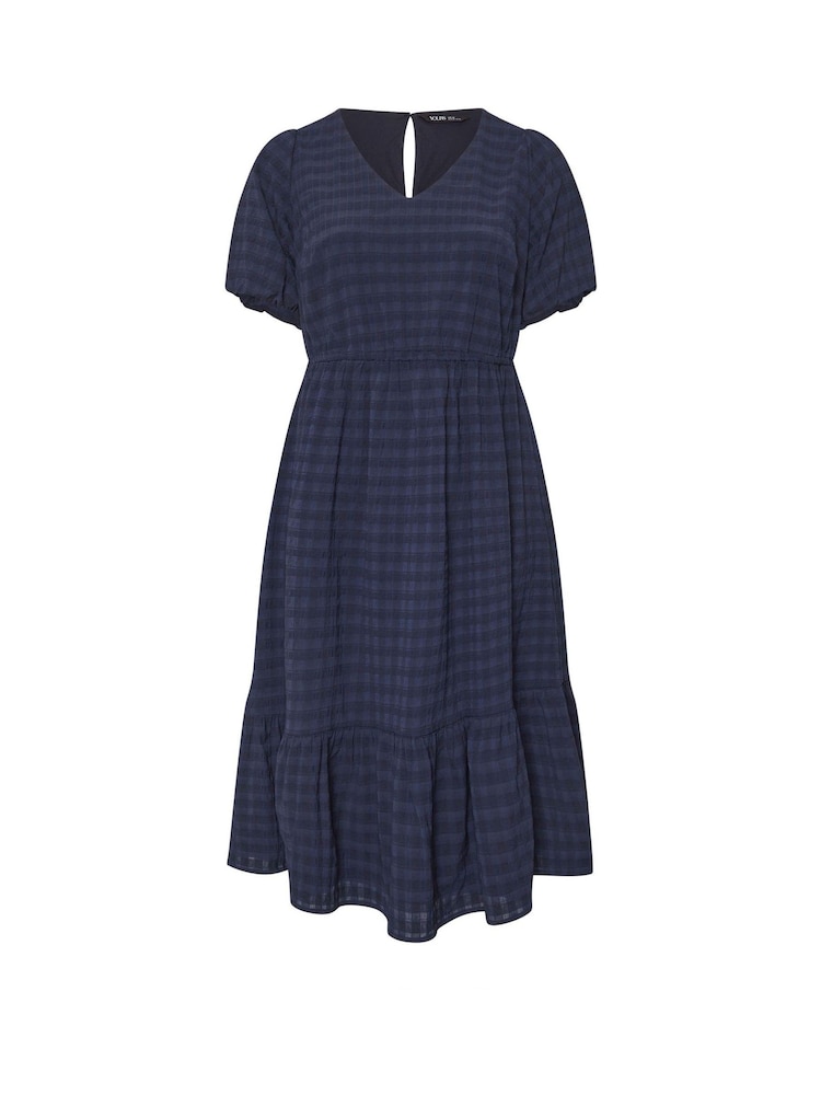 Синий - Yours Curve Textured Tiered Dress - Изображение 5 из 5 Синий - Yours Curve Textured Tiered Dress - Изображение 5 из 5