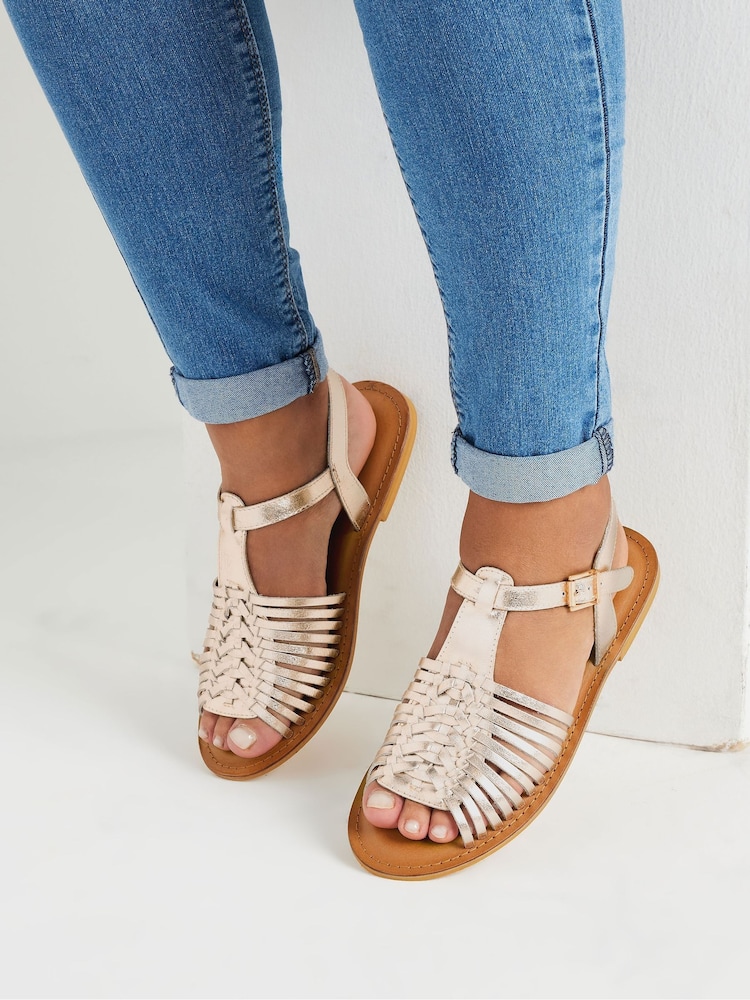 Yours Curve Gold Extra Wide Fit Open Toe Fisherman Sandals - Image 1 of 5