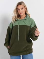 Yours Curve Green Colourblock Teddy Hoodie - Image 1 of 5