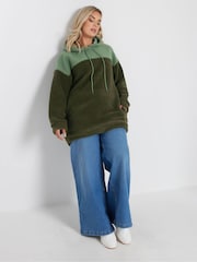 Yours Curve Green Colourblock Teddy Hoodie - Image 2 of 5