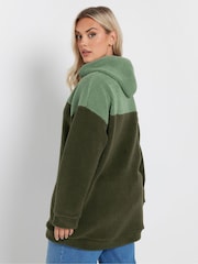 Yours Curve Green Colourblock Teddy Hoodie - Image 3 of 5