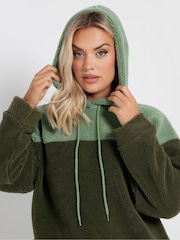 Yours Curve Green Colourblock Teddy Hoodie - Image 4 of 5