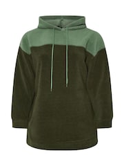 Yours Curve Green Colourblock Teddy Hoodie - Image 5 of 5