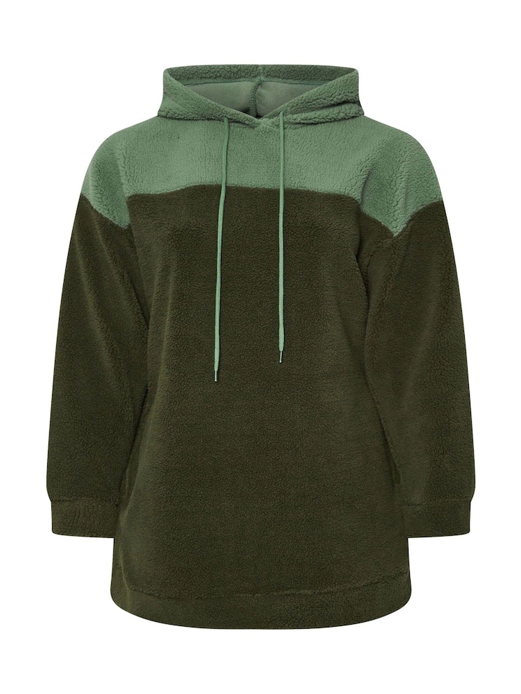 Yours Curve Green Colourblock Teddy Hoodie - Image 5 of 5