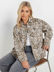 Yours Curve Brown Animal Twill 100% Cotton Jacket - Image 1 of 4