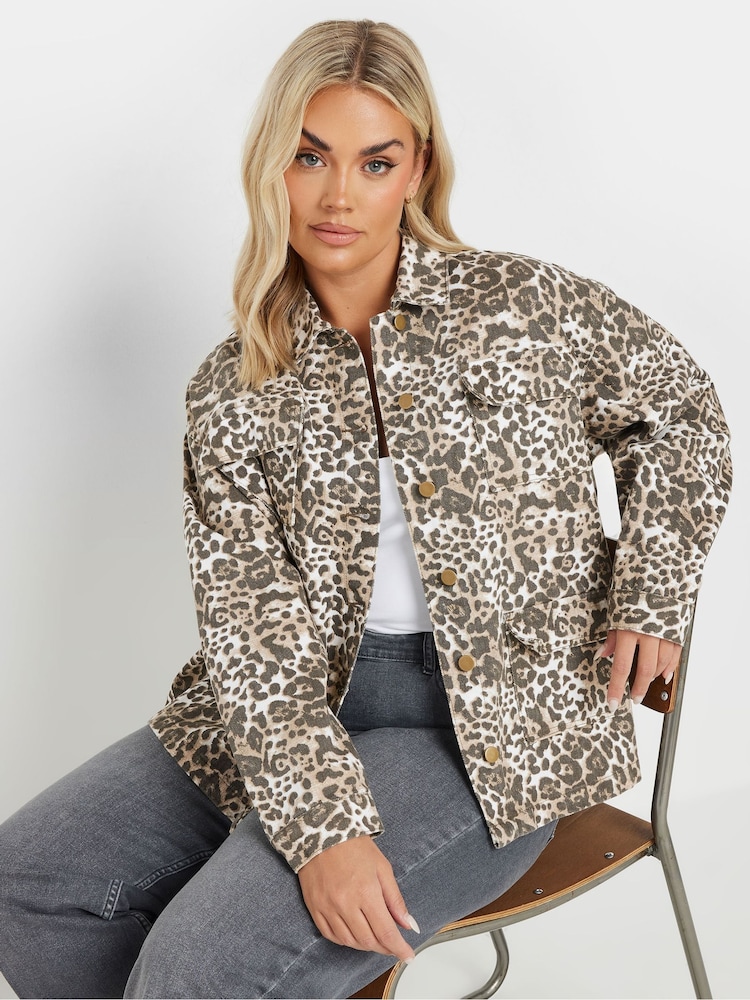 Yours Curve Brown Animal Twill 100% Cotton Jacket - Image 1 of 4
