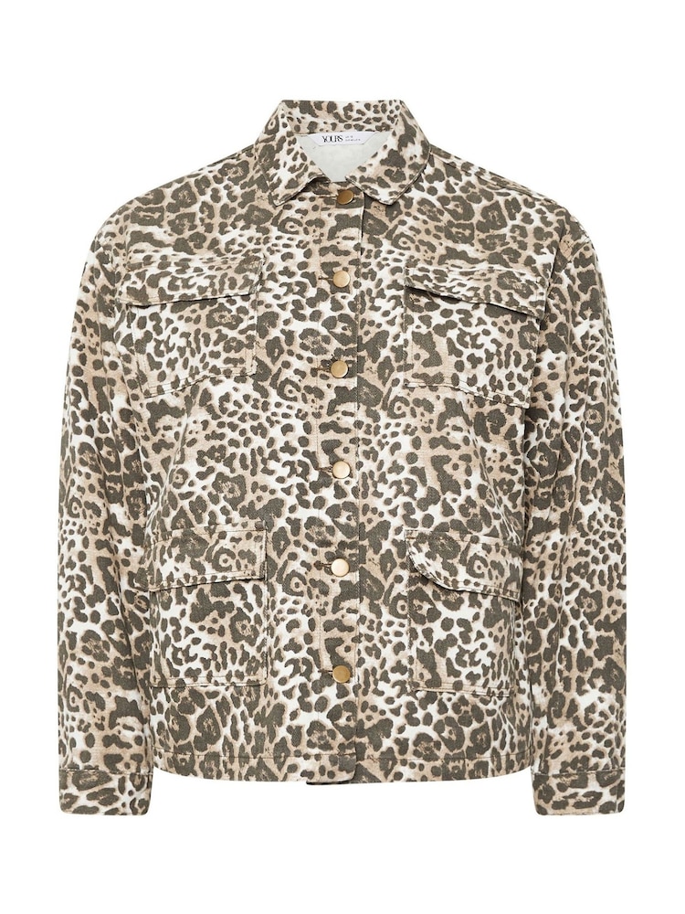 Yours Curve Brown Animal Twill 100% Cotton Jacket - Image 4 of 4